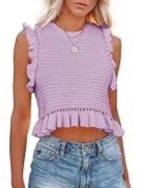Coquette Knit Ruffle Hem Tank Top Violet Soft Feminine Fit
